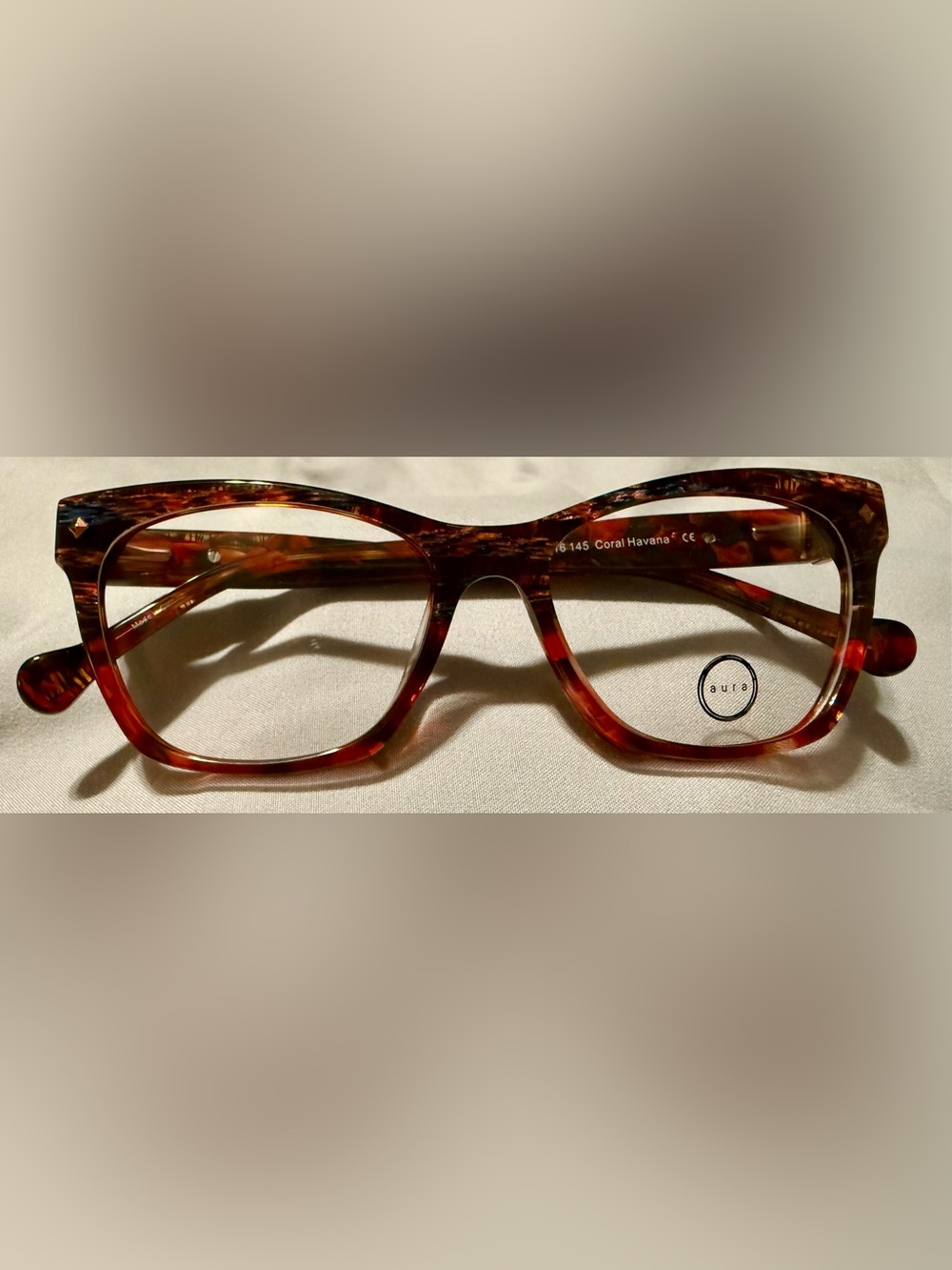 Aura Coral Havana Tortoiseshell Rectangle Glasses